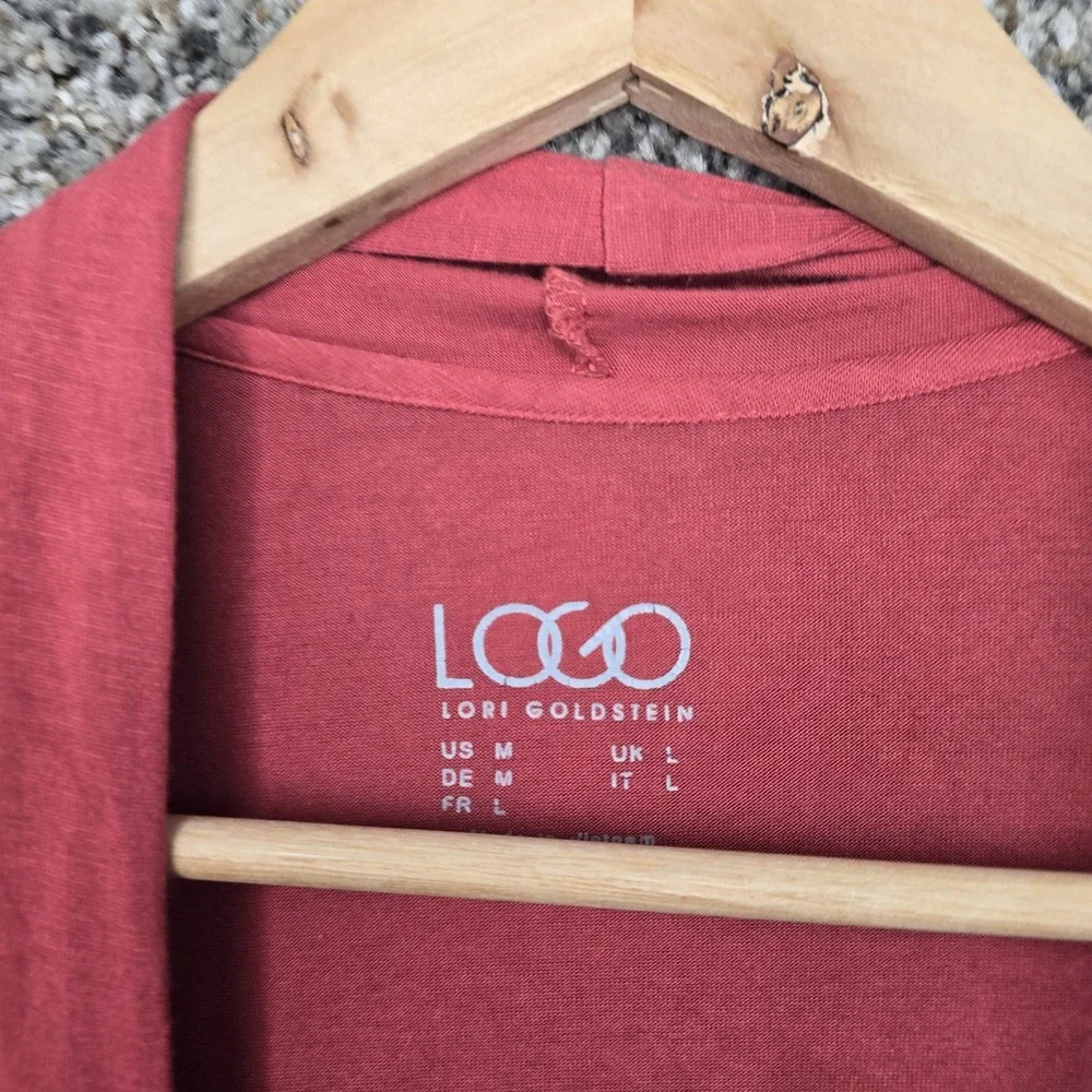 LOGO Lori Goldstein Cardigan Womens Medium Pink Open Front Stretch Casual Ladies